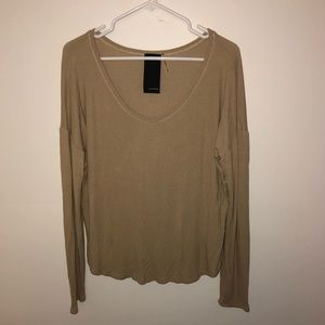 Heather Ribbed Oatmeal Scoop Neck Long Sleeve